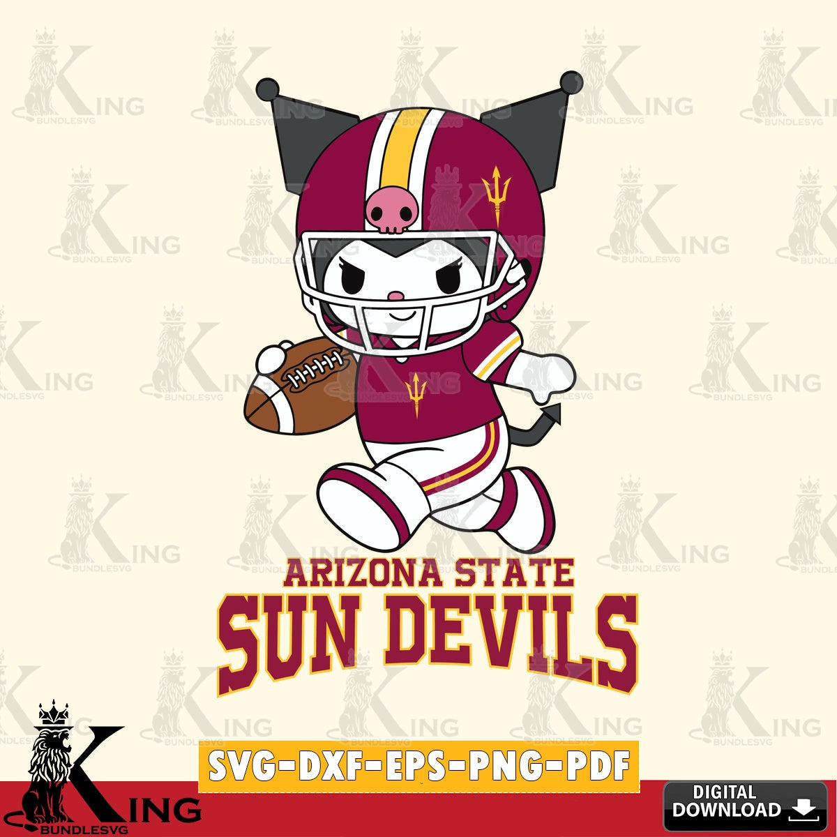 Arizona State Sun Devils Kuromi Football Run SVG file, Cricut, Cut file  , Digital Download , Instant Download, Sanrio svg, Clipart
