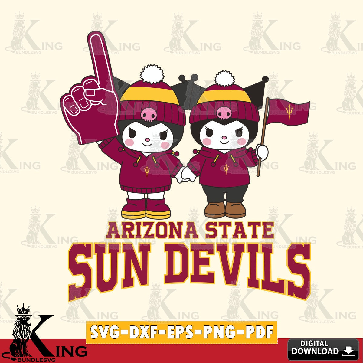 Arizona State Sun Devils Kuromi rugby Fan SVG file, Cricut, Cut file  , Digital Download , Instant Download, Sanrio svg, Clipart