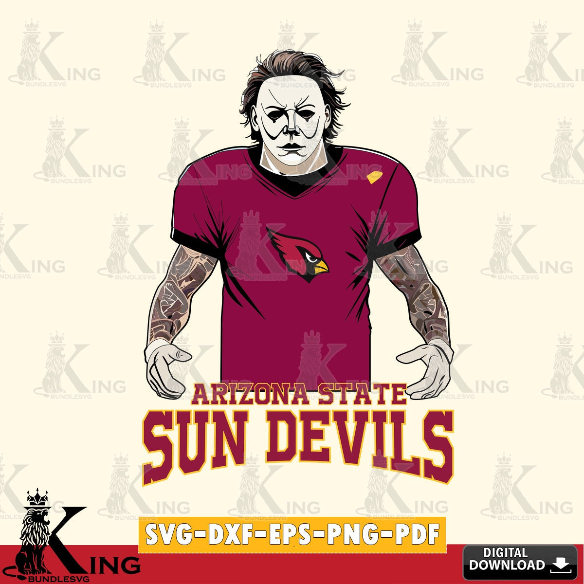Digital download featuring Arizona State Sun Devils Michael Myers tattoo football, a printable vector design for sublimation and