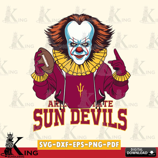 Hand-drawn style art of an Arizona State Sun Devils Pennywise football player, printable vector design for sublimation and crafts