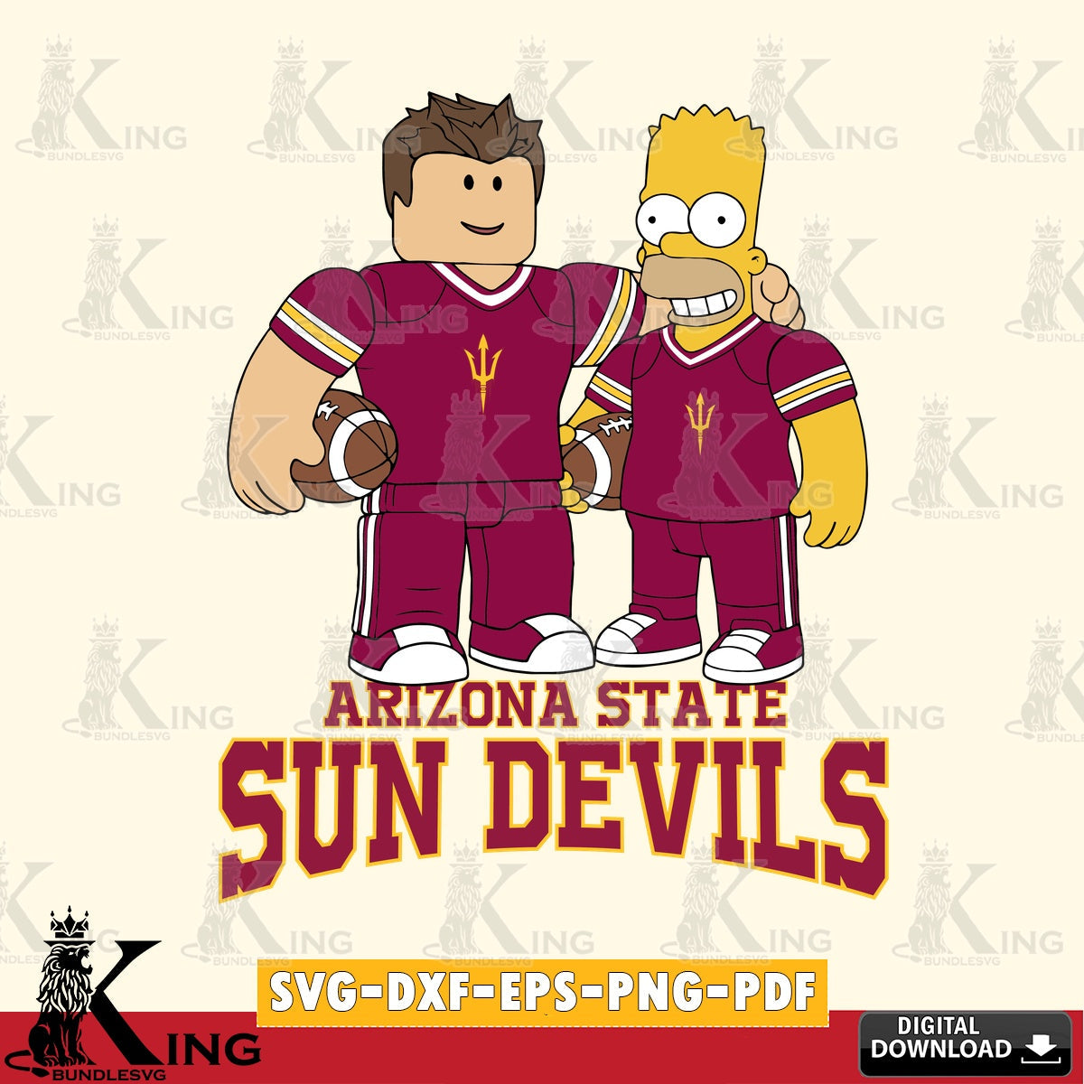 Stylish representation of Arizona State Sun Devils Roblox & Homer Simpson Football, a digital download for Cricut Maker and paper