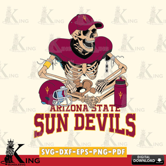 Artistic drawing of an Arizona State Sun Devils skeleton football player, a printable vector design for sublimation and crafts.