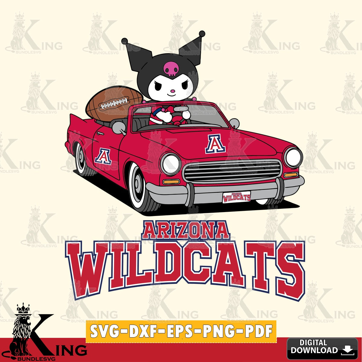 Arizona Wildcats Kuromi Car Football Game SVG file, Cricut, Cut file  , Digital Download , Instant Download, Sanrio svg, Clipart