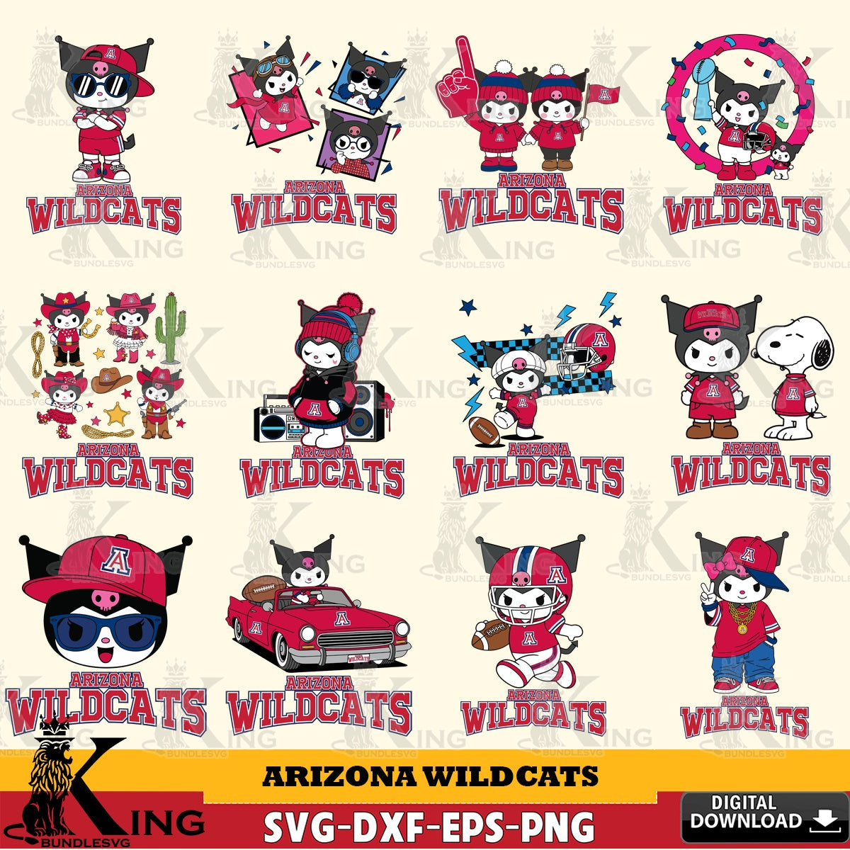 Arizona Wildcats Kuromi Football Jersey NCAA Bundle SVG file, Cricut, Cut file  , Digital Download , Instant Download, Sanrio svg, Clipart