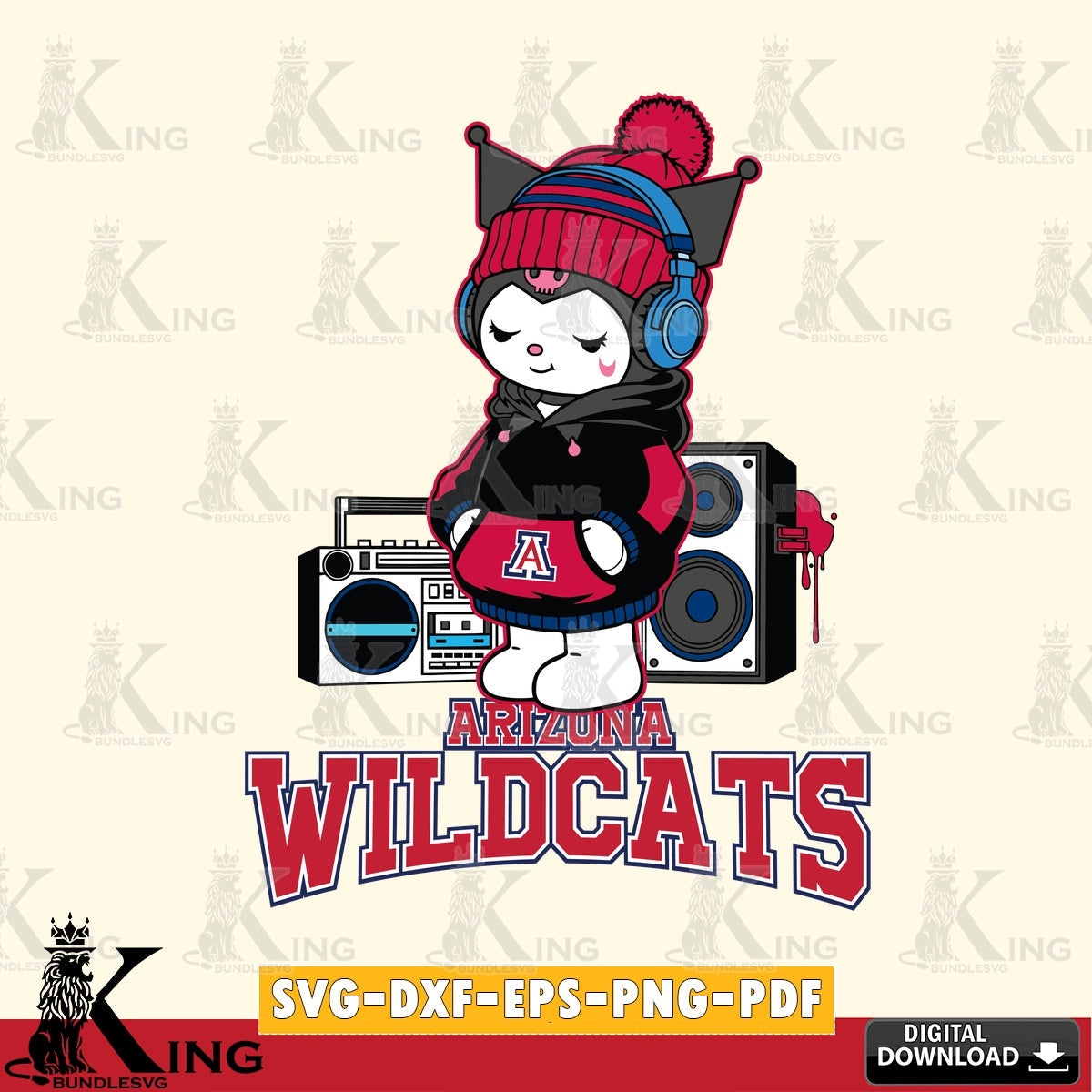Arizona Wildcats Kuromi Football Music SVG file, Cricut, Cut file  , Digital Download , Instant Download, Sanrio svg, Clipart