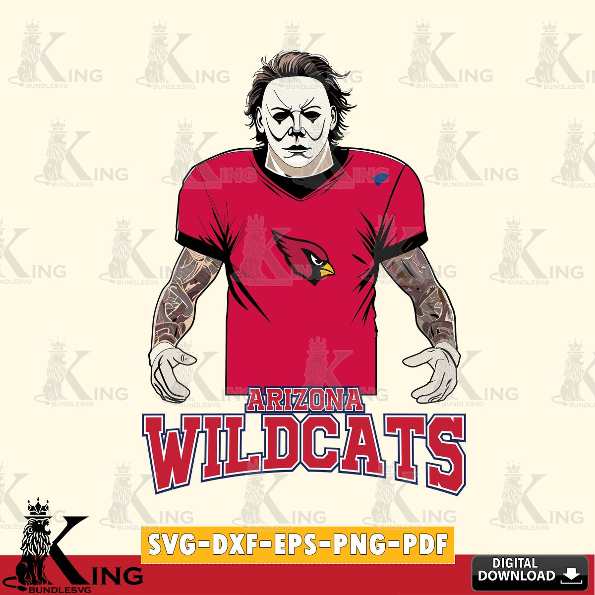 Stylish representation of Arizona Wildcats Michael Myers Tattoo Football vector illustration for POD merchandise and apparel