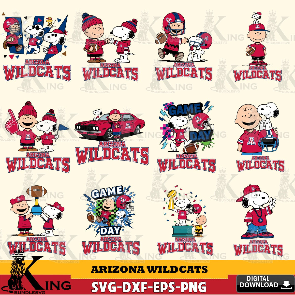 Arizona Wildcats Peanuts Football NCAA Bundle SVG, Cricut, Cut file  , Digital Download , Instant Download, Peanuts svg, NCAA svg, Football svg, Sport svg