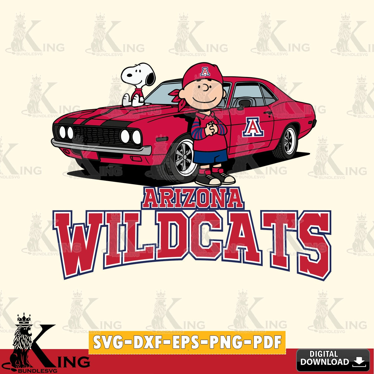 Arizona Wildcats Peanuts Muscle Car SVG, Cricut, Cut file  , Digital Download , Instant Download, Peanuts svg, NCAA svg, Football svg, Sport svg