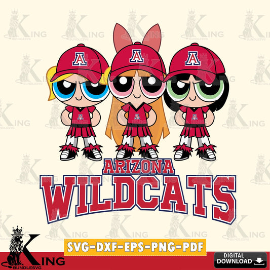 Unique artwork depicting Arizona Wildcats PowerPuff Girls football, a digital download for Cricut Maker and paper crafts