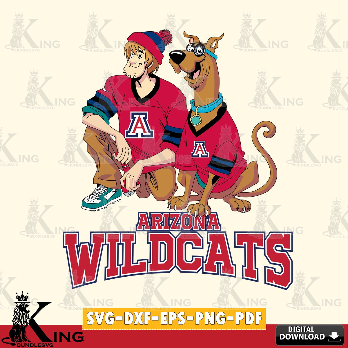 Digital clipart of Arizona Wildcats Shaggy and Scooby Doo football NCAA SVG PNG design suitable for Glowforge and laser cutting