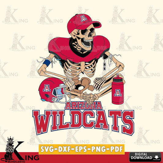 Artistic drawing of an Arizona Wildcats skeleton player playing football, vector art for engraving, cutting, and printing