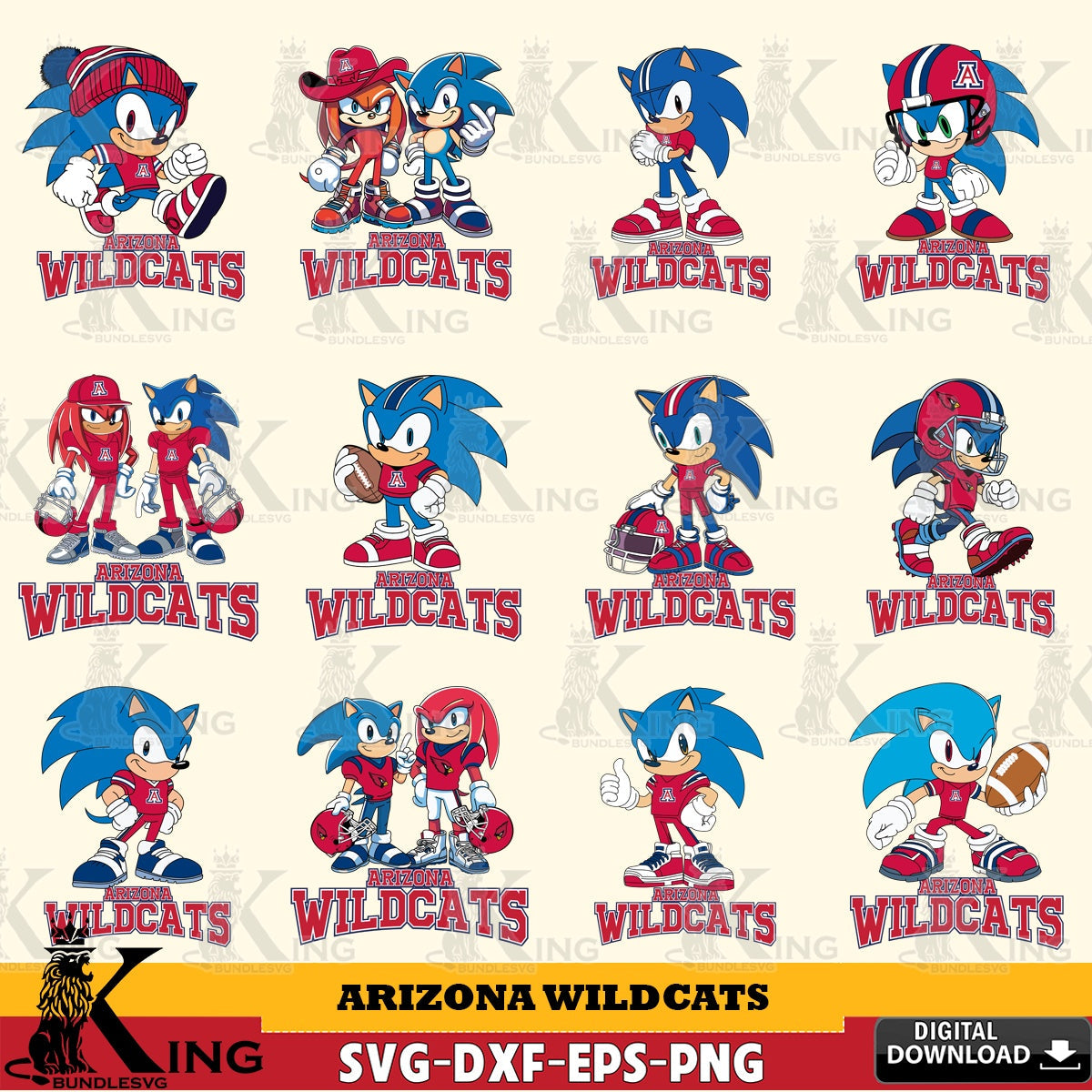 All-in-one bundle of Arizona Wildcats Sonic & Knuckles NCAA Football digital clipart compatible with laser engraving and cutting
