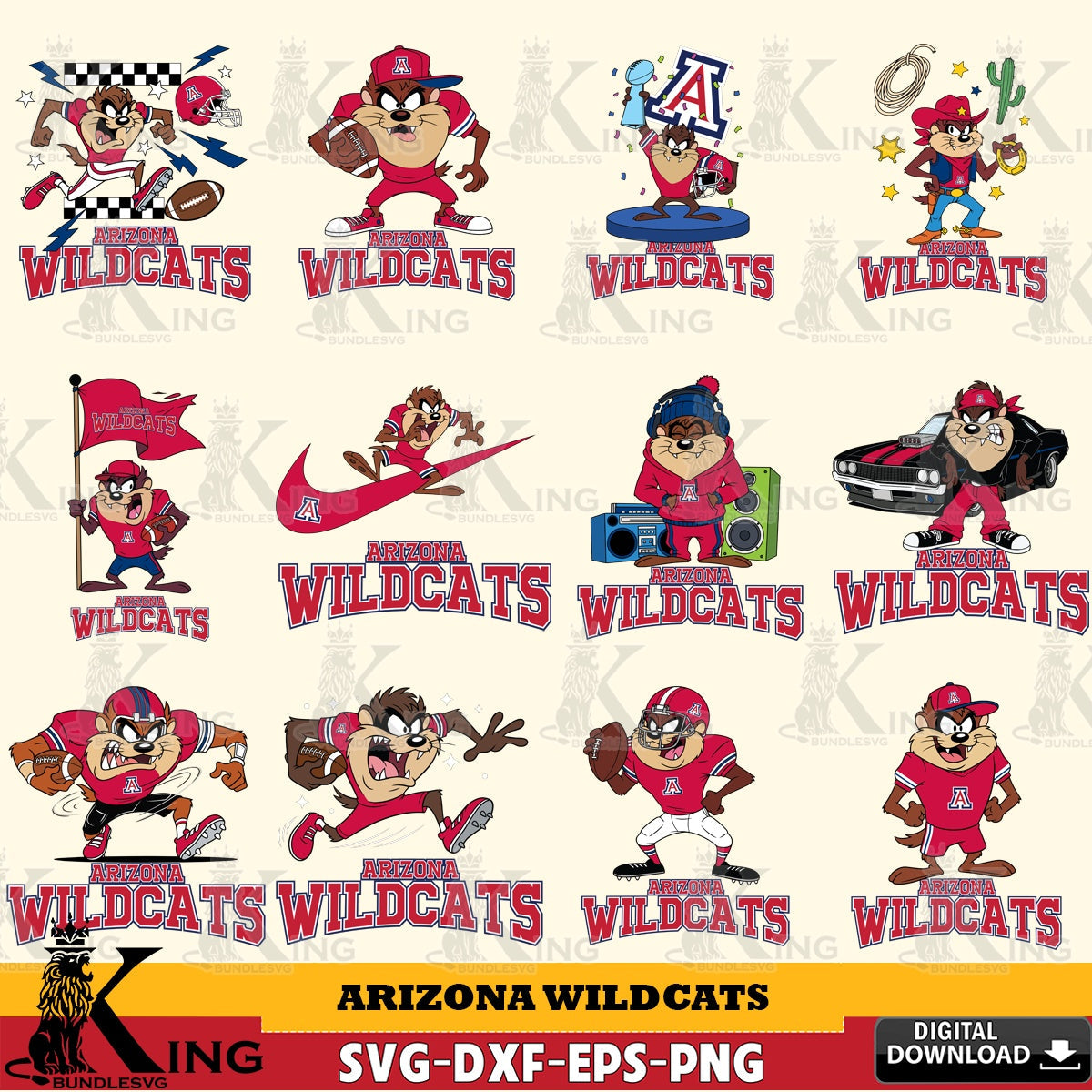 Arizona Wildcats Taz Football NCAA Bundle SVG file, Cut file  , Digital Download , Instant Download, Taz svg, NCAA svg