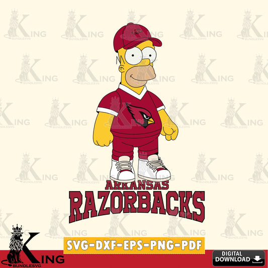 Artistic drawing of Arkansas Razorbacks Homer Simpson playing football, a digital file for silhouette cameo and cricut projects.