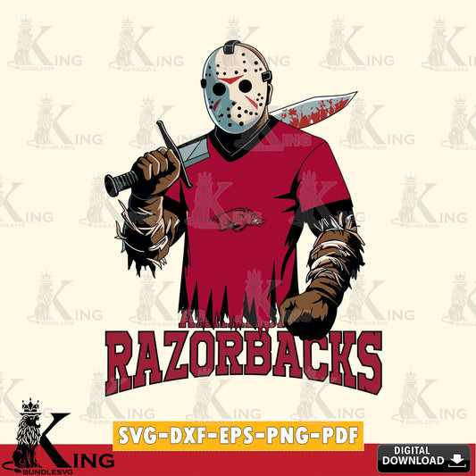 Printable art of Arkansas Razorbacks Jason Voorhees Football NCAA design SVG PNG files perfect for Cricut and Silhouette cutting