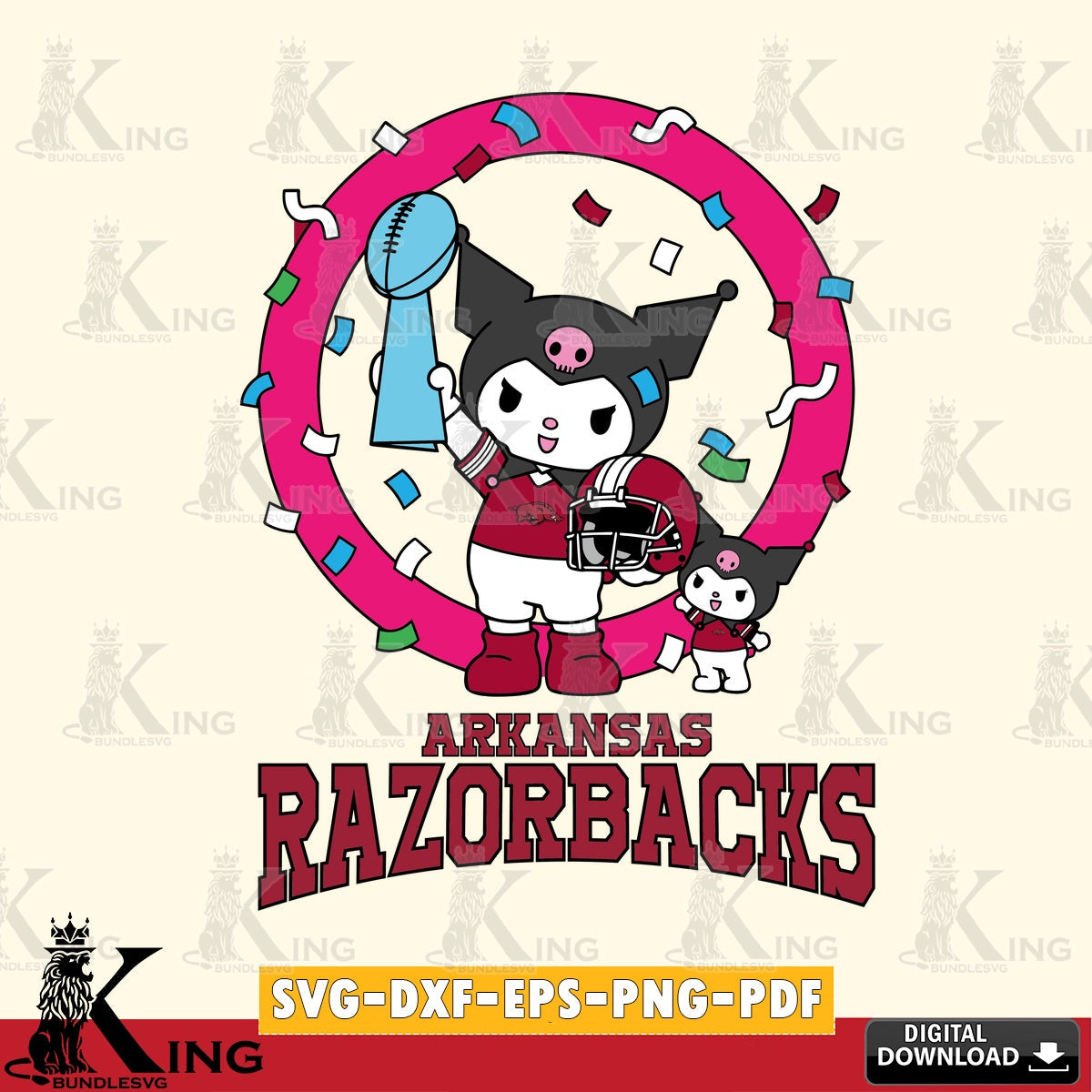Arkansas Razorbacks Kuromi Football Champion SVG file, Cricut, Cut file  , Digital Download , Instant Download, Sanrio svg, Clipart