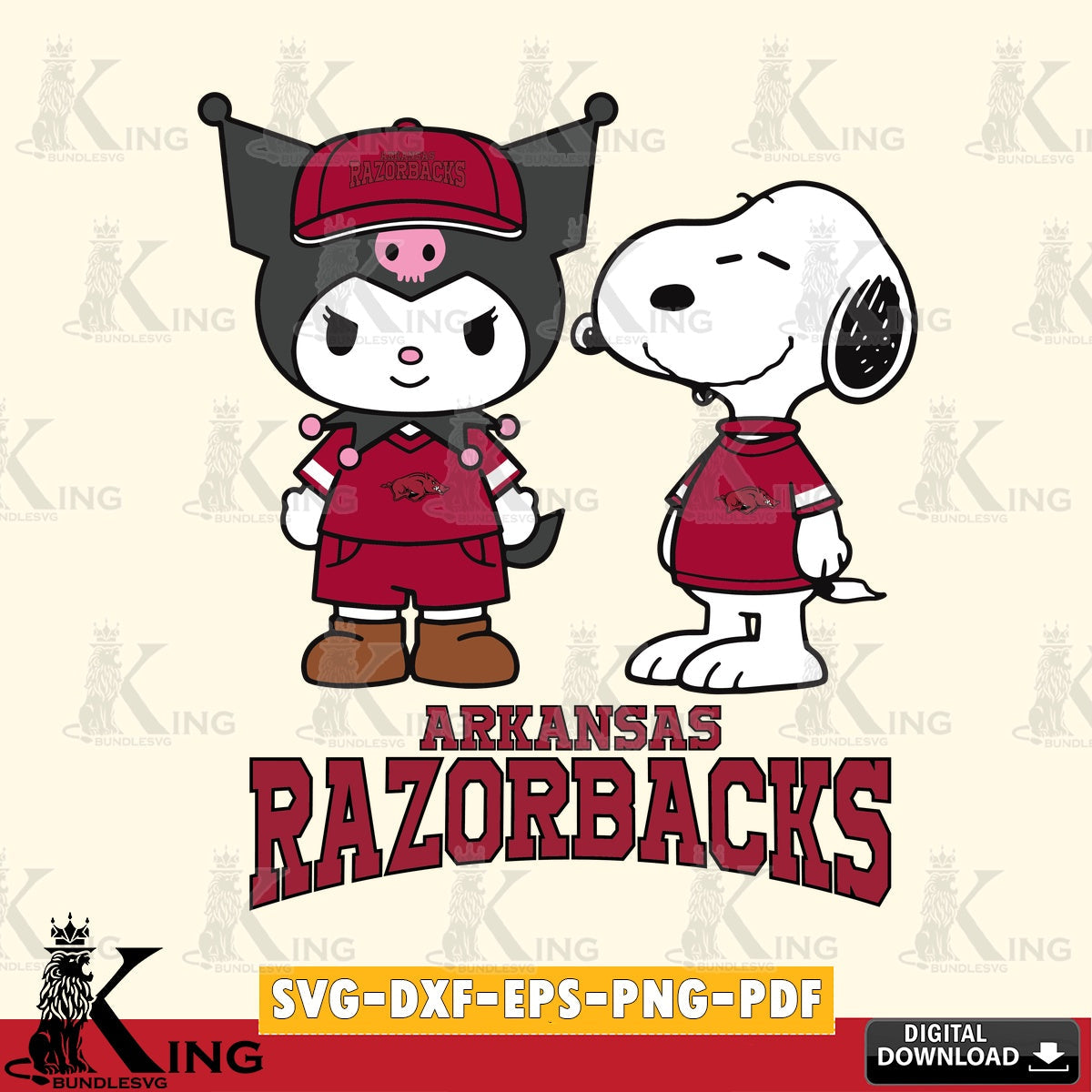 Arkansas Razorbacks Kuromi Snoopy Football SVG file, Cricut, Cut file  , Digital Download , Instant Download, Sanrio svg, Clipart