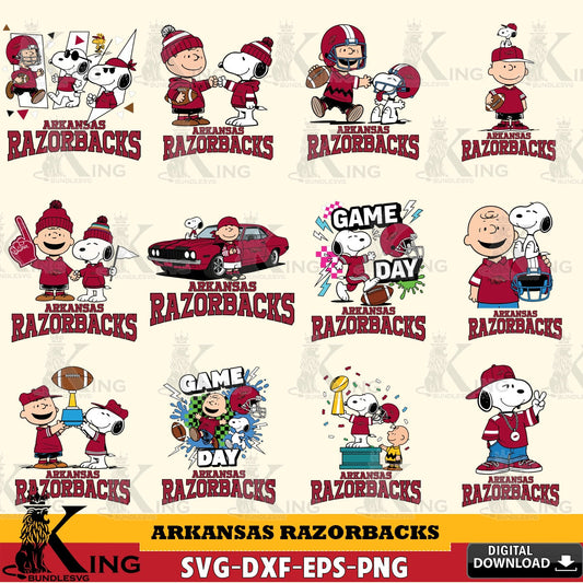 Arkansas Razorbacks Peanuts Football NCAA Bundle SVG, Cricut, Cut file  , Digital Download , Instant Download, Peanuts svg, NCAA svg, Football svg, Sport svg