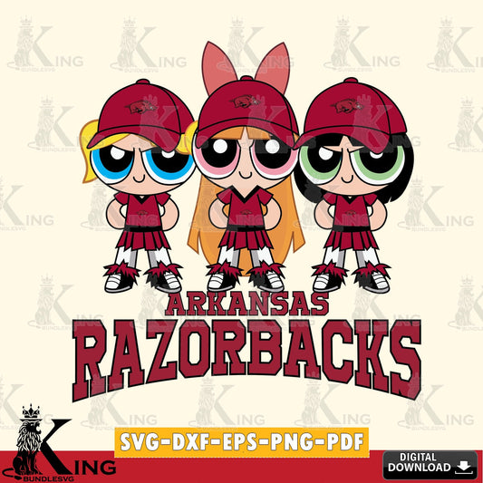 Artistic drawing of Arkansas Razorbacks PowerPuff Girls Football, versatile clip art for stickers, decals, and mugs
