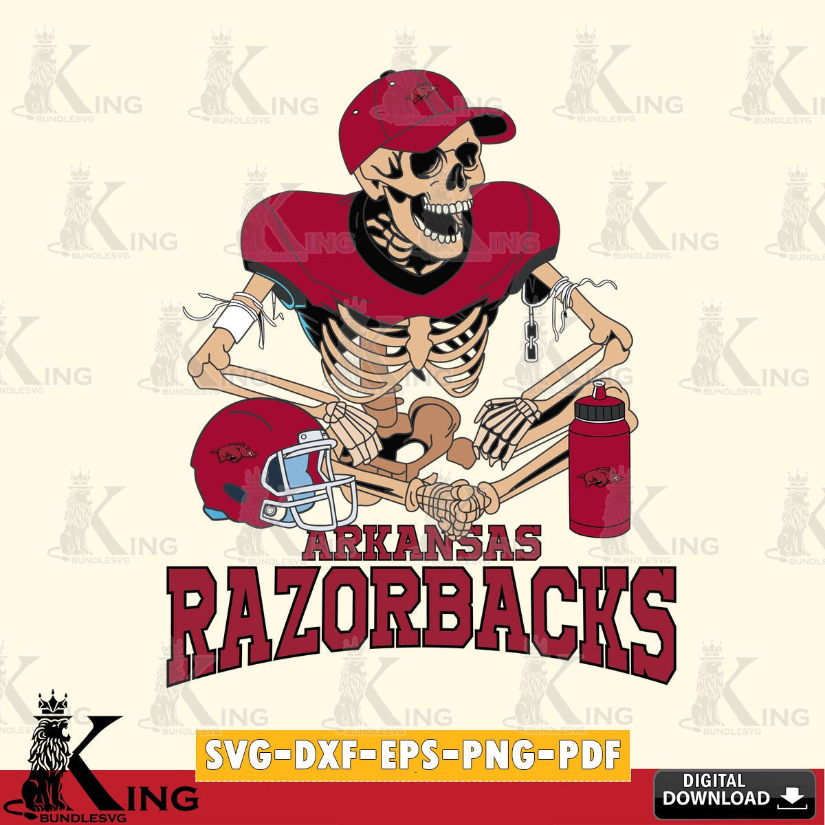 Digital clipart of an Arkansas Razorbacks skeleton player football, a high-quality vector for DIY scrapbooking and home decor