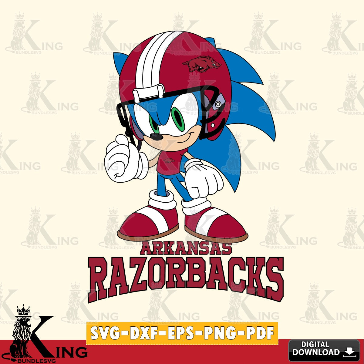 High-quality graphic of Arkansas Razorbacks Sonic Football Mascot, printable vector design for sublimation and crafts