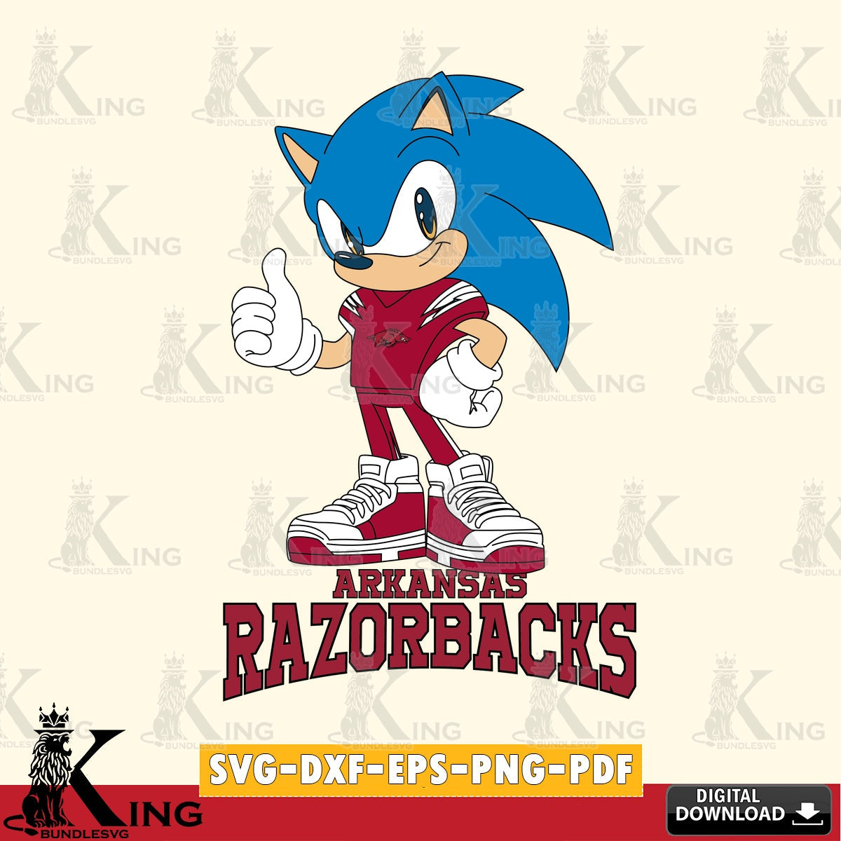 Digital clipart of Arkansas Razorbacks Sonic Like Football vector illustration for POD merchandise and apparel