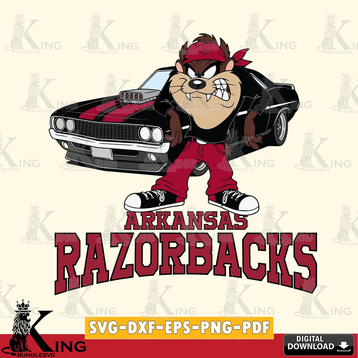 Arkansas Razorbacks Taz Racing Car SVG file, Cut file  , Digital Download , Instant Download, Taz svg, NCAA svg