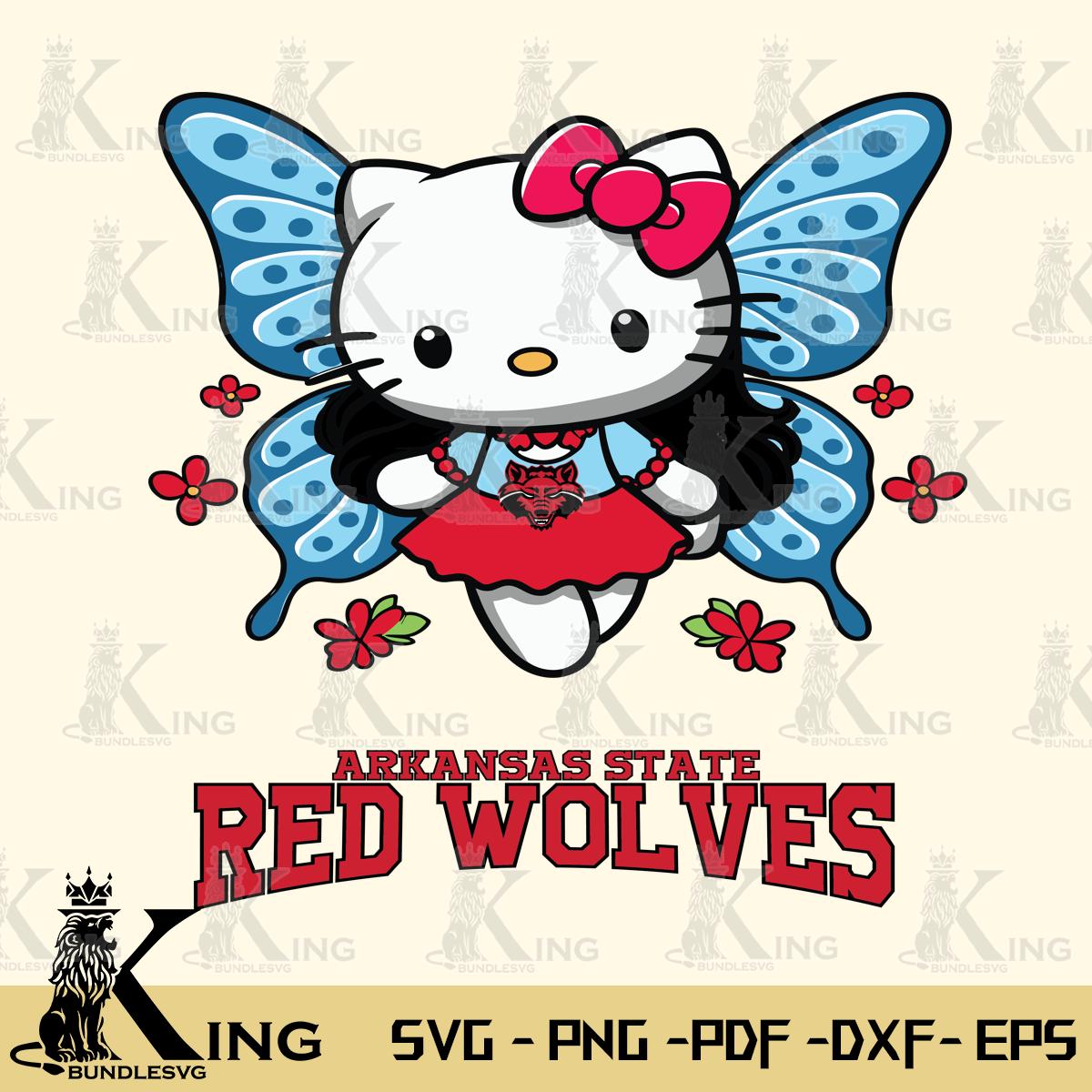 Arkansas State Red Wolves Butterfly Kitty Charm Svg Eps Dxf Png File, Digital Download