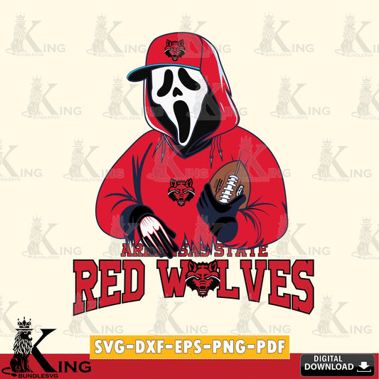 Digital download featuring Arkansas State Red Wolves Ghostface Scream football player, crafting file for iron-on transfer and