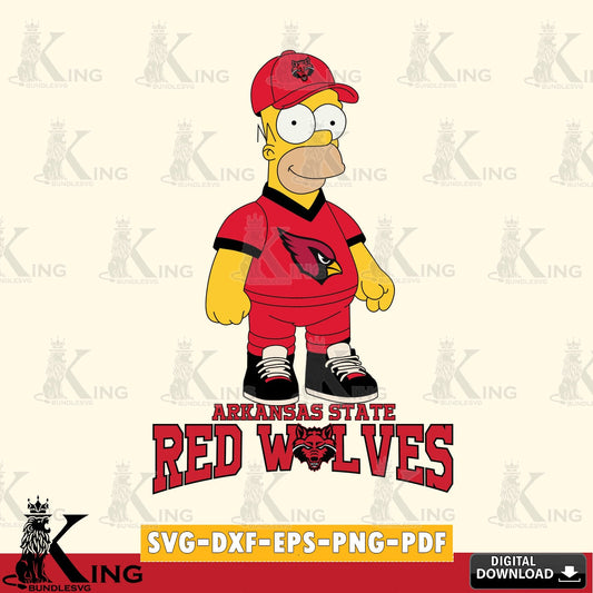 Digital download featuring Arkansas State Red Wolves Homer Simpson football, crafting file for iron-on transfer and vinyl decals.