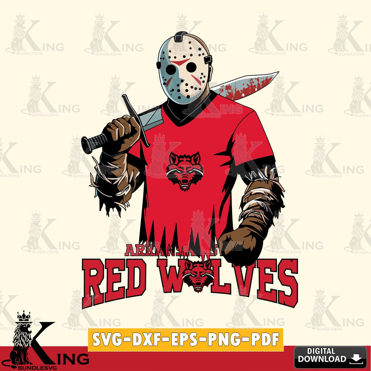 High-quality graphic of Arkansas State Red Wolves Jason Voorhees Football, a crafting file for iron-on transfer and vinyl decals.