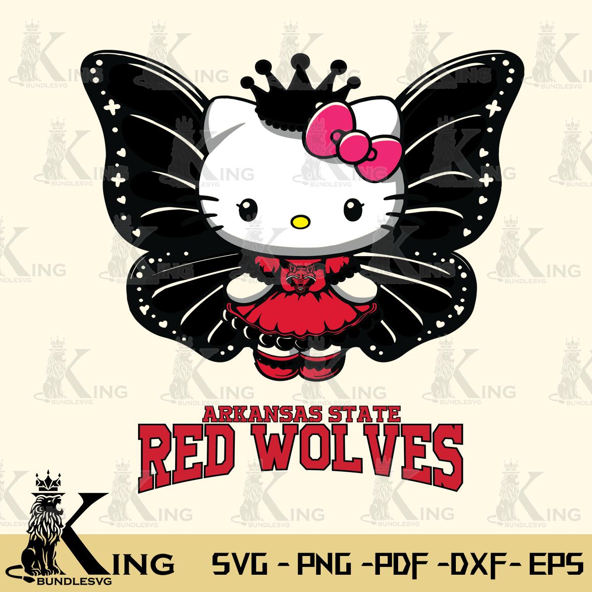 Arkansas State Red Wolves Kitty Wings & Flowers Svg Eps Dxf Png File, Digital Download