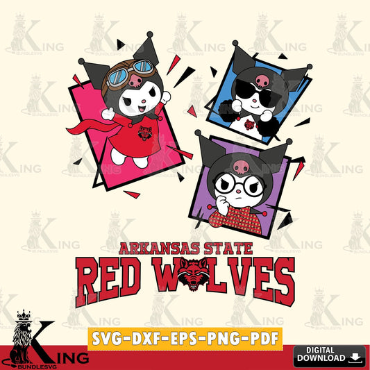 Arkansas State Red Wolves Kuromi Action Football SVG file, Cricut, Cut file  , Digital Download , Instant Download, Sanrio svg, Clipart