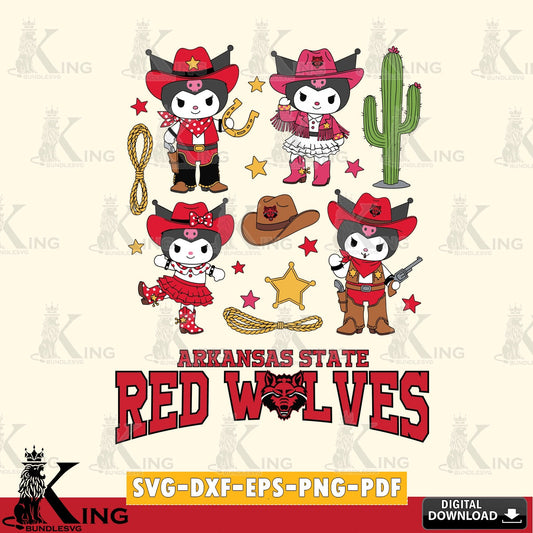 Arkansas State Red Wolves Kuromi Cowboy Western SVG file, Cricut, Cut file  , Digital Download , Instant Download, Sanrio svg, Clipart