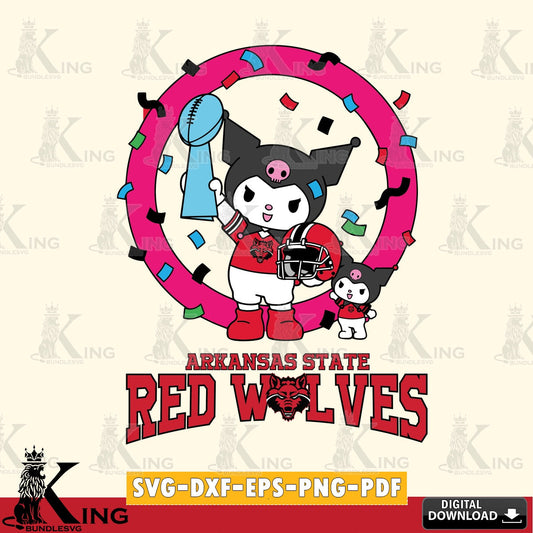 Arkansas State Red Wolves Kuromi Football Champion SVG file, Cricut, Cut file  , Digital Download , Instant Download, Sanrio svg, Clipart