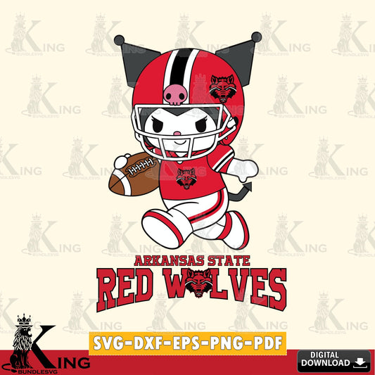 Arkansas State Red Wolves Kuromi Football Run SVG file, Cricut, Cut file  , Digital Download , Instant Download, Sanrio svg, Clipart