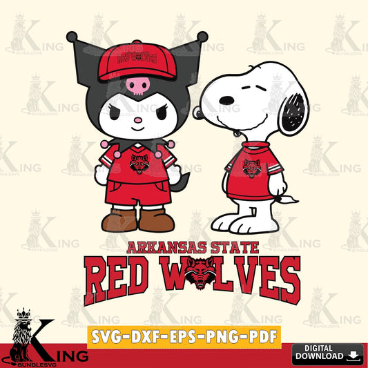 Arkansas State Red Wolves Kuromi Snoopy Football SVG file, Cricut, Cut file  , Digital Download , Instant Download, Sanrio svg, Clipart