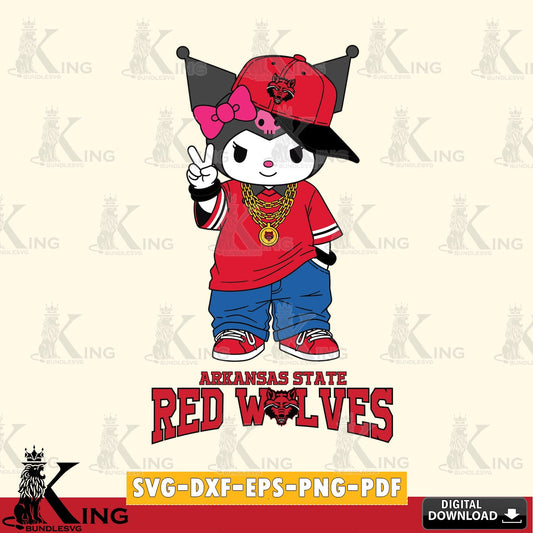 Arkansas State Red Wolves Kuromi Streetwear Style SVG file, Cricut, Cut file  , Digital Download , Instant Download, Sanrio svg, Clipart
