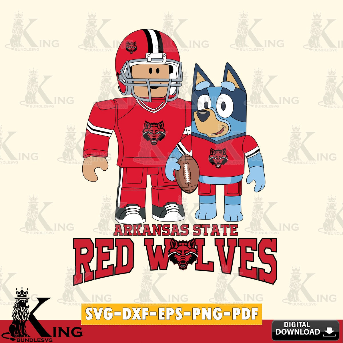 Arkansas State Red Wolves Roblox & Bluey Football SVG file , NCAA Cricut,  File cut , Digital Download , PDF File