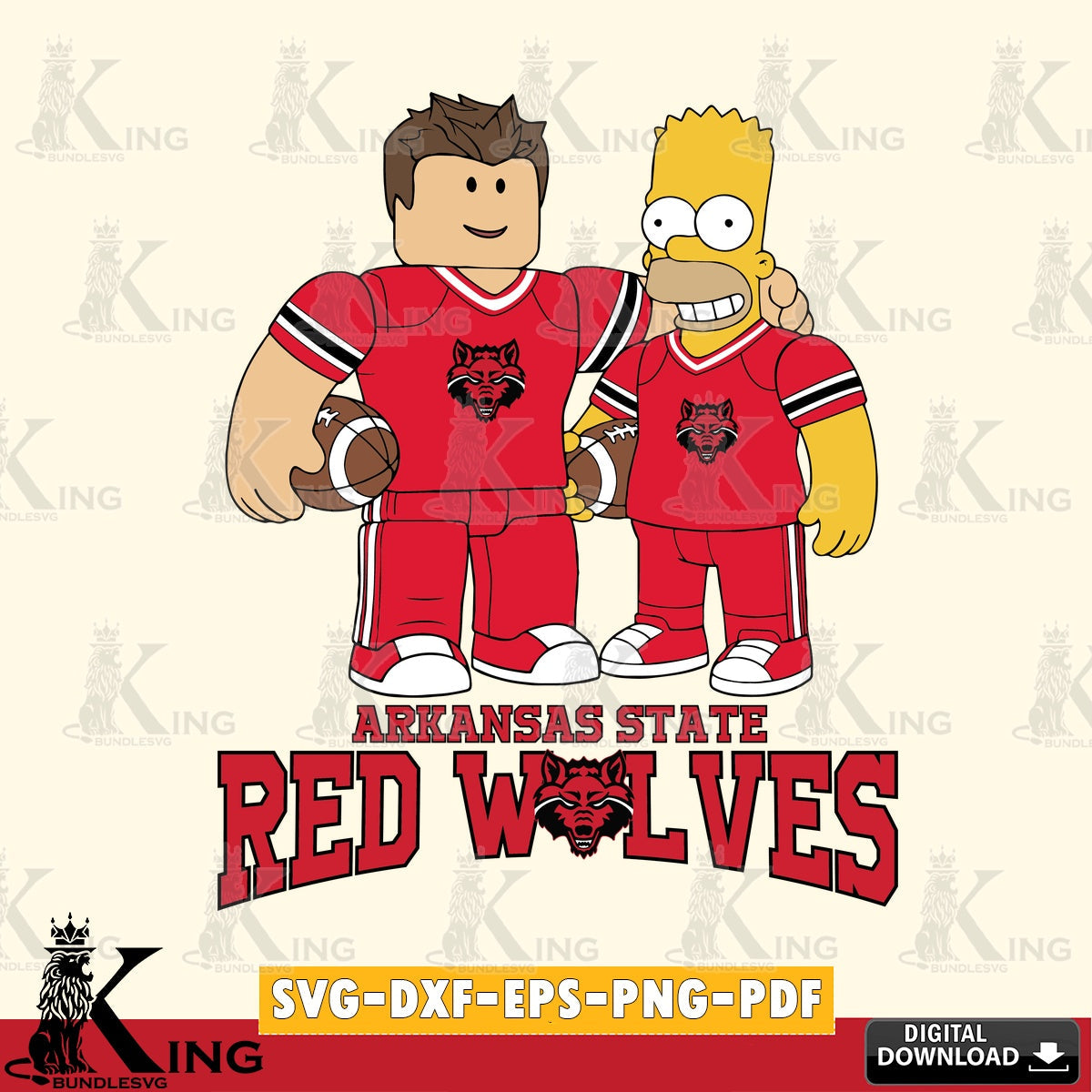 Arkansas State Red Wolves Roblox & Homer Simpson Football SVG file , NCAA Cricut,  File cut , Digital Download , PDF File