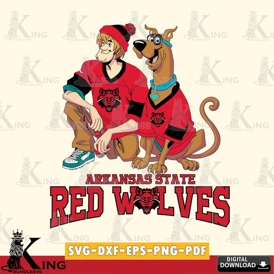 Artistic drawing of Arkansas State Red Wolves Shaggy and Scooby Doo football, cut file ideal for vinyl projects and T-shirt
