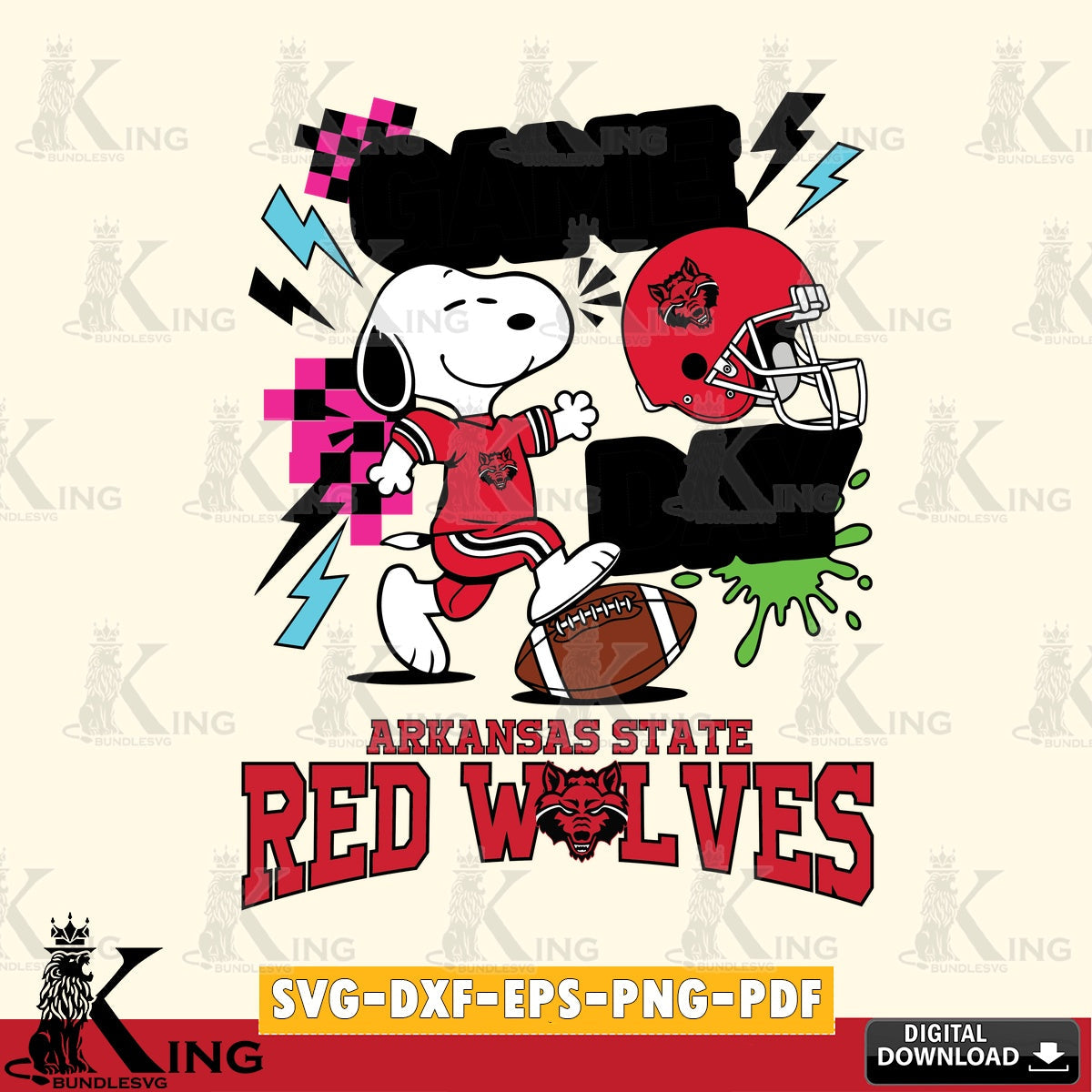 Arkansas State Red Wolves Snoopy Game day SVG, Cricut, Cut file  , Digital Download , Instant Download, Peanuts svg, NCAA svg, Football svg, Sport svg