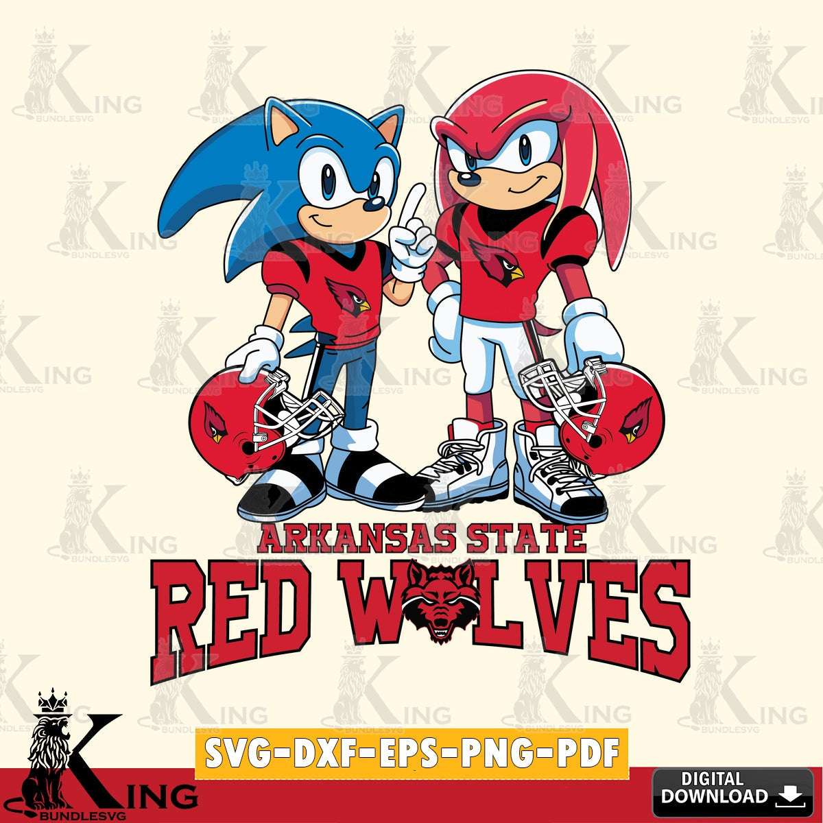 Arkansas State Red Wolves Sonic And Knuckles Football SVG file, Vector , Digital Download , PDF File , Instant Download