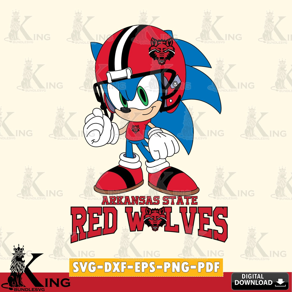 Arkansas State Red Wolves Sonic Football Mascot SVG file, Vector , Digital Download , PDF File , Instant Download