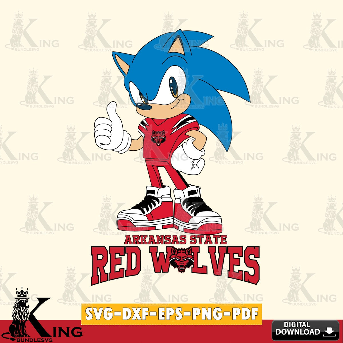 Arkansas State Red Wolves Sonic Like Football SVG file, Vector , Digital Download , PDF File , Instant Download