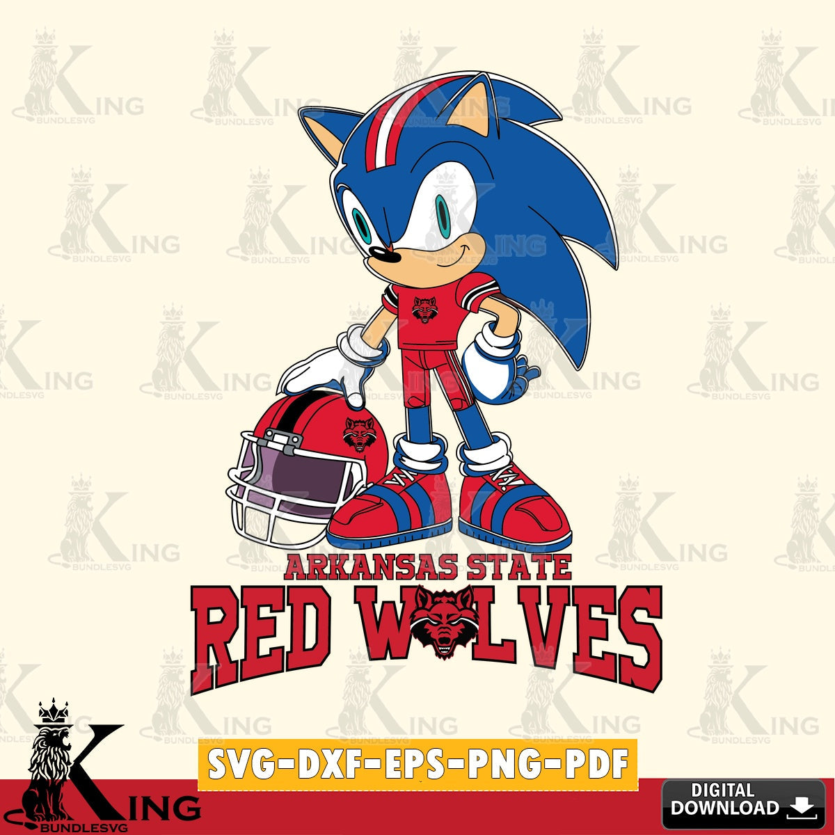 High-quality graphic of Arkansas State Red Wolves Sonic Player Football digital clipart compatible with laser engraving and