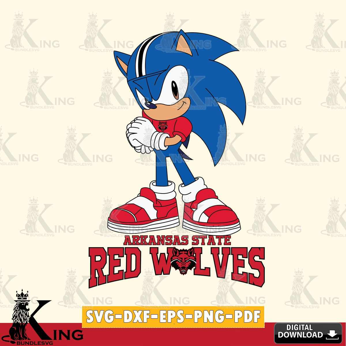 Arkansas State Red Wolves Sonic cute Football SVG file, Vector , Digital Download , PDF File , Instant Download
