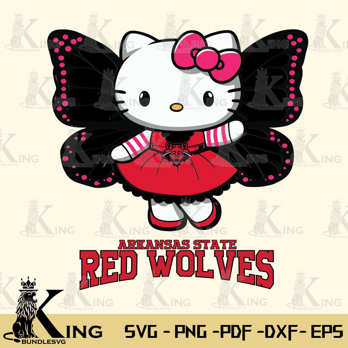 Arkansas State Red Wolves Whimsical Kitty Wings Svg Eps Dxf Png File, Digital Download