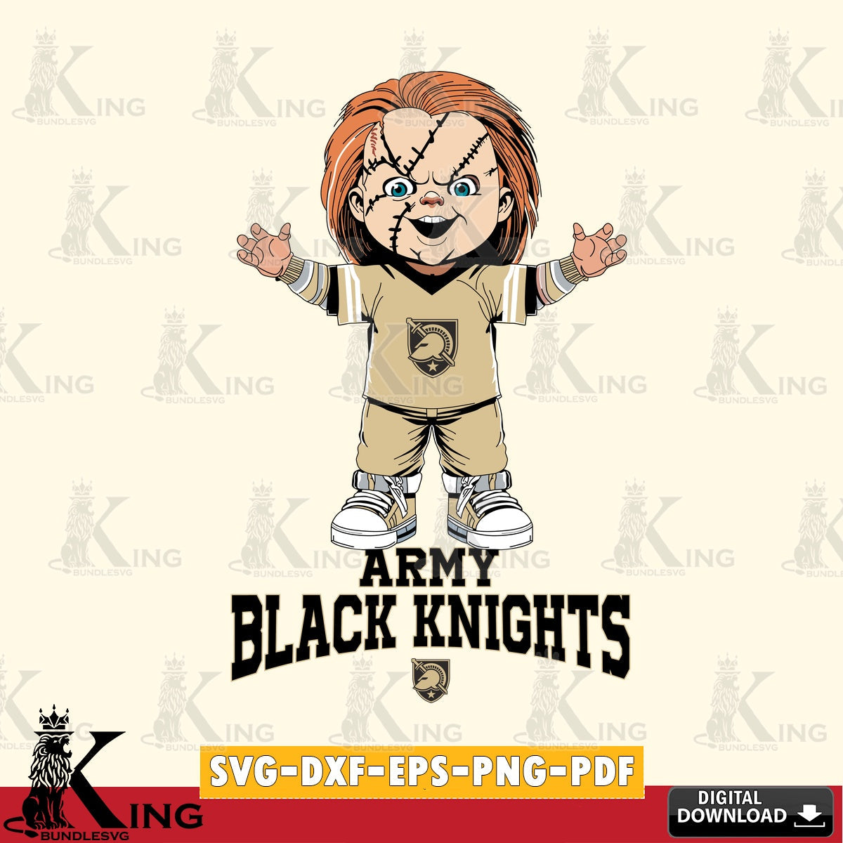 Detailed illustration of Army Black Knights Chucky Football NCAA cut SVG PNG design suitable for Glowforge and laser cutting
