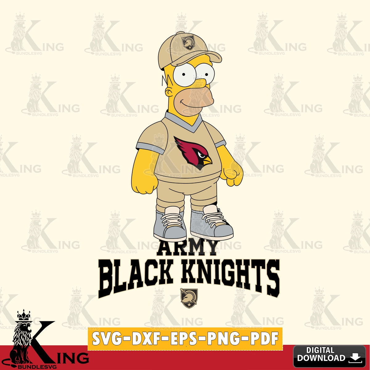 Digital download featuring Army Black Knights Homer Simpson football, vector illustration for POD merchandise and apparel